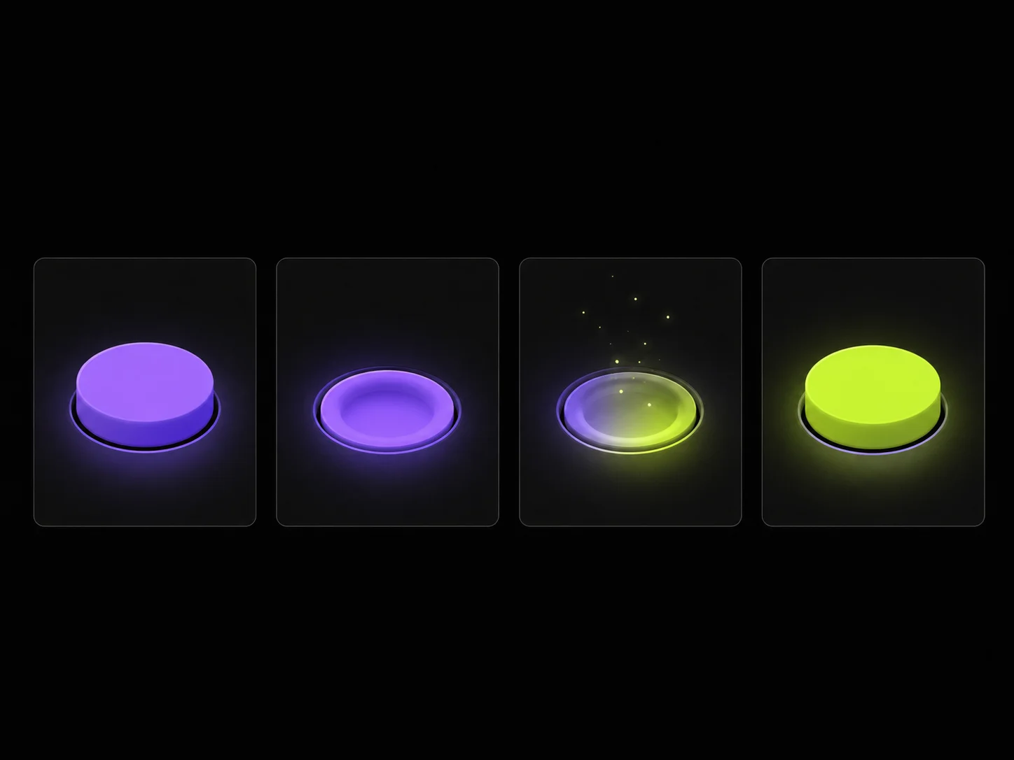 Four frames of a button-press animation